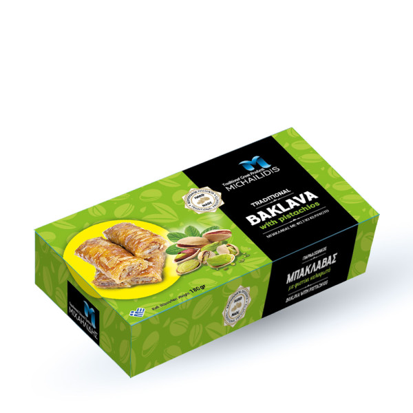 Μιχαηλίδης Σιροπιαστά Μπακλαβάς Με Φυστίκι Αιγίνης 180gr
