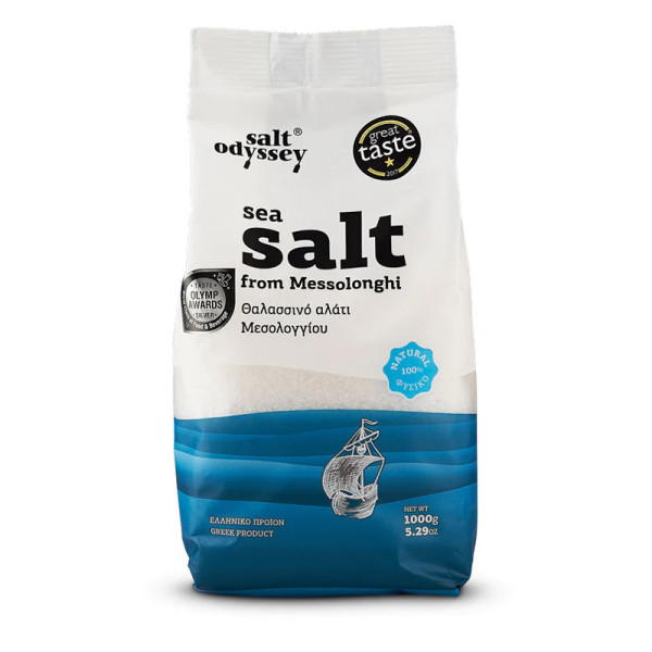 Salt Odyssey Σακούλα Θαλασσινό Αλάτι Μεσολογγίου Φυσικό Ψιλό 1000gr