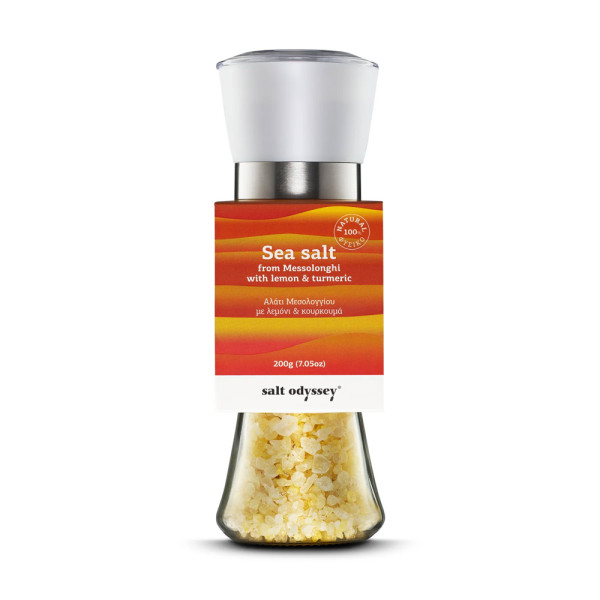Salt Odyssey Μύλος Λευκός Θαλασσινό Αλάτι Μεσολογγίου Λεμόνι Κουρκουμά 190gr
