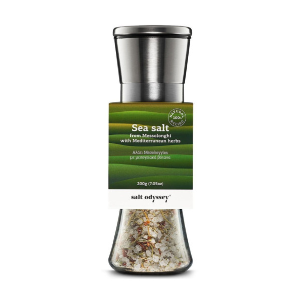 Salt Odyssey Μύλος Inox Θαλασσινό Αλάτι Μεσολογγίου Μεσογειακά Βότανα 160gr