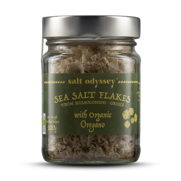 Salt Odyssey Βάζο Νιφάδες Θαλασσινό Αλάτι Μεσολογγίου Βιολογική Ρίγανη 100gr