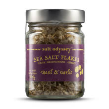 Salt Odyssey Βάζο Νιφάδες Θαλασσινό Αλάτι Μεσολογγίου Σκόρδο Βασιλικός 100gr