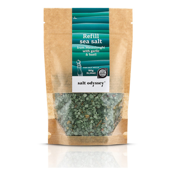 Salt Odyssey Refill Θαλασσινό Αλάτι Μεσολογγίου Σκόρδο Βασιλικός 180gr