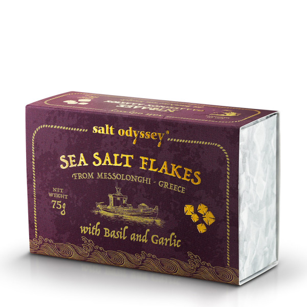 Salt Odyssey Box Νιφάδες Θαλασσινό Αλάτι Μεσολογγίου Σκόρδο Βασιλικός 75gr