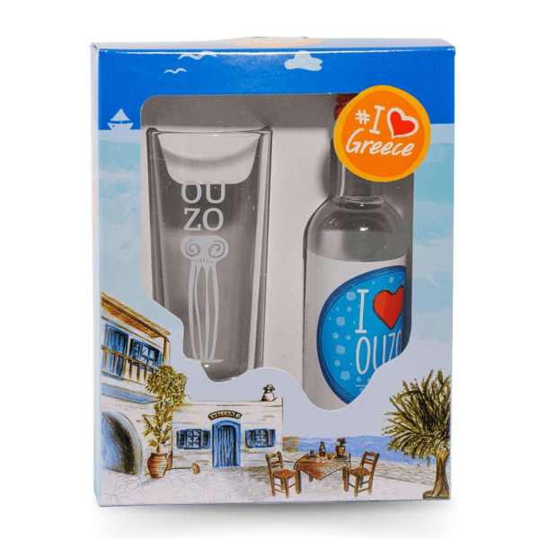 Cretan Spirits I Love Ούζο Σετ Δώρου Ελληνικ΄ή Ταβέρνα 50ml