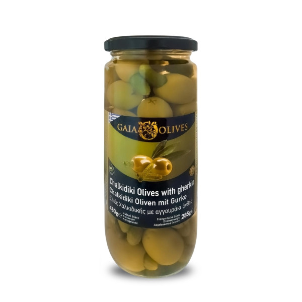 Gaia Olives Πράσινες Ελιές Χαλκιδικής Γεμιστές Με Αγγουράκι Άνθος 285gr