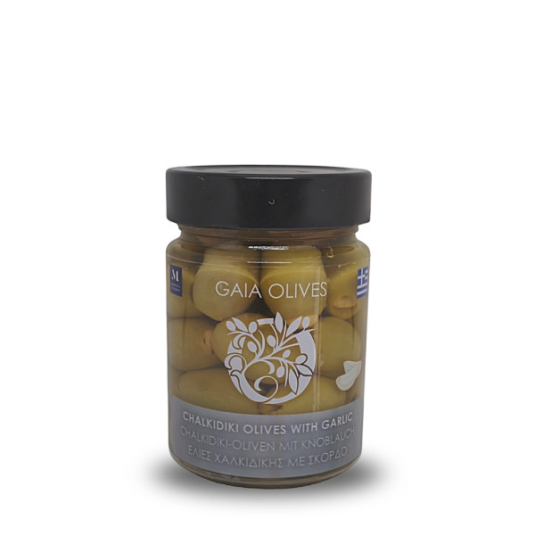 Gaia Olives Πράσινες Ελιές Χαλκιδικής Γεμιστές Με Σκόρδο 200gr