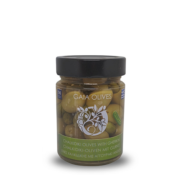 Gaia Olives Πράσινες Ελιές Χαλκιδικής Γεμιστές Με Αγγουράκι Άνθος 200gr