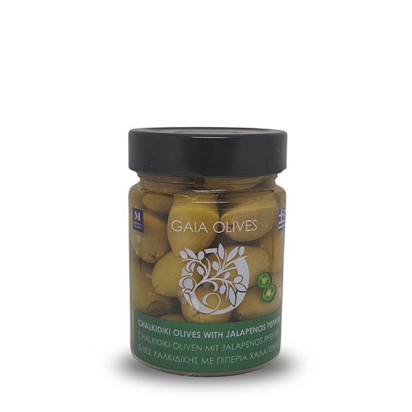 Gaia Olives Πράσινες Ελιές Χαλκιδικής Γεμιστές Με Πιπεριά Χαλαπένιο 200gr