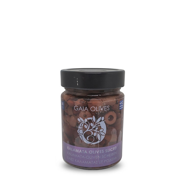 Gaia Olives Μαύρες Ελιές Καλαμών Σε Ροδέλα 180gr